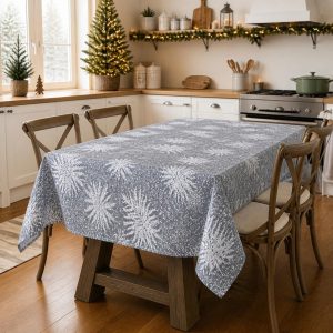 Fata de masa Kotonia Home Winter 11, 100% bumbac, albastru cu motive de Craciun - imagine 4