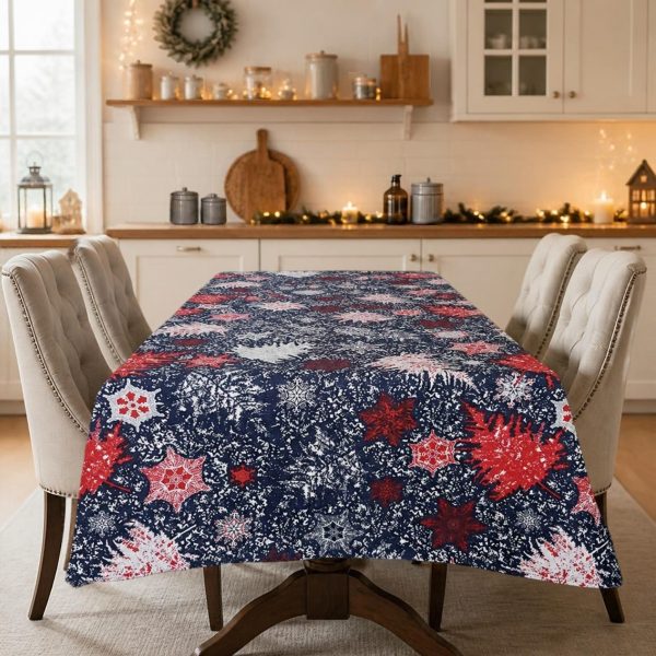 Fata de masa Kotonia Home Winter 07, 100% bumbac, albastru cu motive de Craciun
