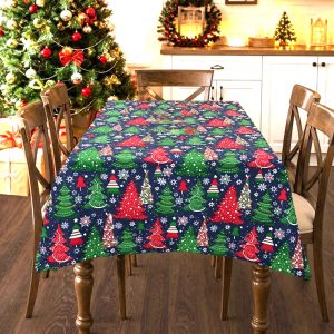 Fata de masa Kotonia Home Winter 16, 100% bumbac, albastru cu motive de Craciun - imagine 2