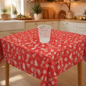 Fata de masa Kotonia Home decor Craciun, 100% Bumbac, rosu cu cadouri albe