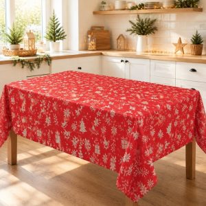 Fata de masa Kotonia Home decor Craciun, 100% Bumbac, rosu cu cadouri albe - imagine 2