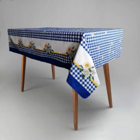 Fata de masa Kotonia Home - Picnic, 100% bumbac, 160x160 cm, creton, albastru cu margarete