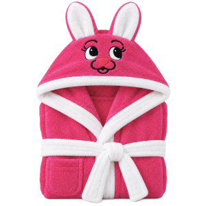 Halat de baie cu gluga cu broderie pentru copii Kotonia Home - 100% bumbac, tesatura prosop catifea, model iepuras, fuxia - imagine 2