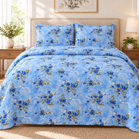 Lenjerie de pat - 2 persoane, textura creponata, decor floral- cod 026