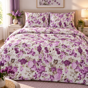 Lenjerie de pat - 2 persoane, textura creponata, decor floral - cod 029