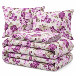 Lenjerie de pat - 2 persoane, textura creponata, decor floral - cod 029 - imagine 3