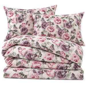 Lenjerie de pat - 2 persoane, textura creponata, decor floral - cod 030 - imagine 3