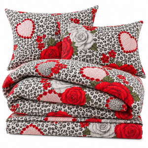 Lenjerie de pat - 2 persoane, textura creponata, decor floral - cod 031 - imagine 3