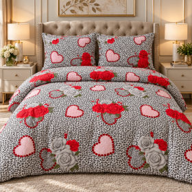 Lenjerie de pat - 2 persoane, textura creponata, decor floral - cod 031