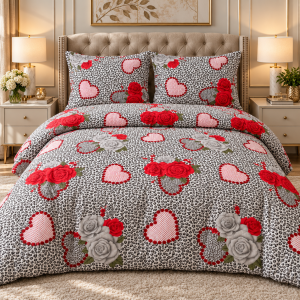Lenjerie de pat - 2 persoane, textura creponata, decor floral - cod 031