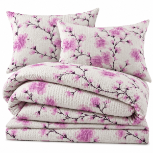 Lenjerie de pat - 2 persoane, textura creponata, decor floral- cod 033 - imagine 3