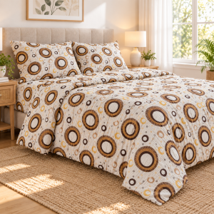 Lenjerie de pat - 2 persoane, textura creponata, decor floral- cod 034