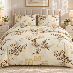 Lenjerie de pat - 2 persoane, textura creponata, decor floral - cod 036