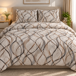 Lenjerie de pat - 2 persoane, textura creponata, decor geometric- cod 027