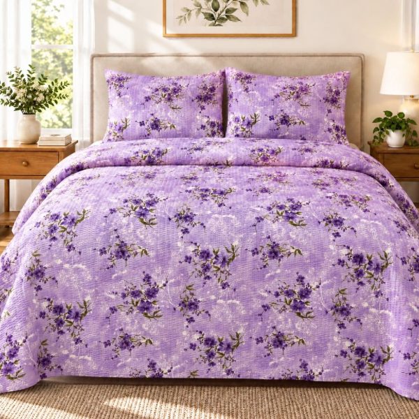 Lenjerie de pat - 2 persoane, textura creponata, decor floral - cod 037