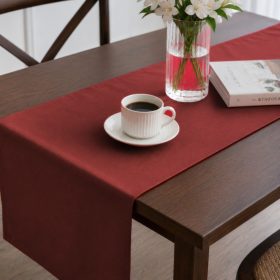 Napron decorativ pentru masa - 45x180 cm, creton uni, 100% bumbac, bordo