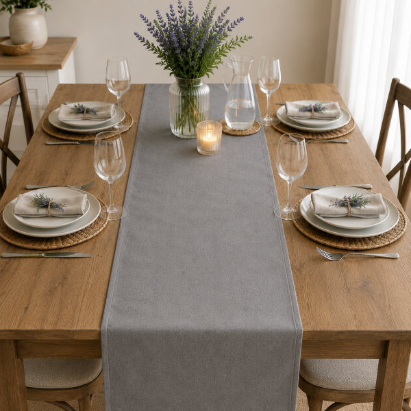 Napron uni pentru masa Kotonia Home - 45x180 cm, creton, 100% bumbac , gri mediu