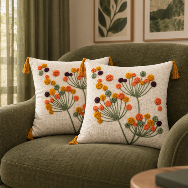 Pachet 2 huse perna decorative Kotonia Home - tesatura burlap cu decor in relief, dimensiune 40x40 cm -  02
