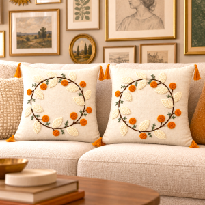 Pachet 2 huse perna decorative Kotonia Home - tesatura burlap cu decor in relief, dimensiune 40x40 cm -  03