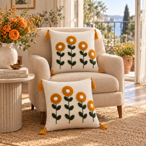 Pachet 2 huse perna decorative Kotonia Home - tesatura burlap cu decor in relief, dimensiune 40x40 cm - 04