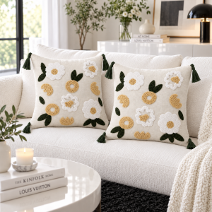 Pachet 2 huse perna decorative Kotonia Home - tesatura burlap cu decor in relief, dimensiune 40x40 cm - 09