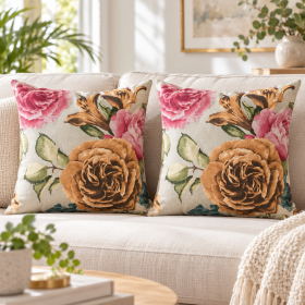 Pachet 2 perne decorative Kotonia Home - 40x40 cm, creton impermeabil 100% bumbac, decor floral 37