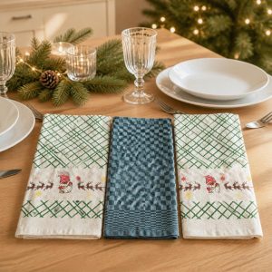 Pachet 3 prosoape bucatarie Kotonia Home, 40x55 cm cu decor imprimat, de Craciun - 02
