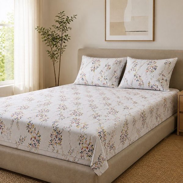 Pachet cearceaf de pat 220x240 cm + 2 fete de perna 50x70 cm, tesatura clasica neteda, 100% bumbac, 06