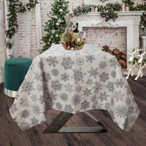 Fata de masa Kotonia Home Winter 31, 100% bumbac, alb cu motive de Craciun - imagine 4