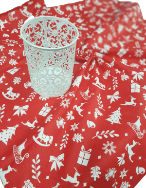 Fata de masa Kotonia Home decor Craciun, 100% Bumbac, rosu cu cadouri albe - imagine 3