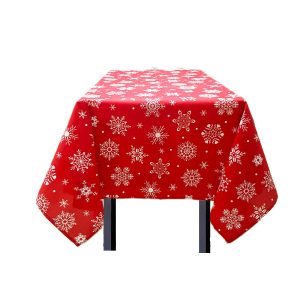 Fata de masa Kotonia Home decor Craciun, 100% Bumbac, rosu cu fulgi albi - imagine 4