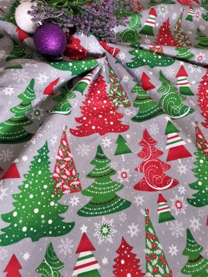 Fata de masa Kotonia Home Winter 15, 100% bumbac, gri cu motive de Craciun - imagine 2