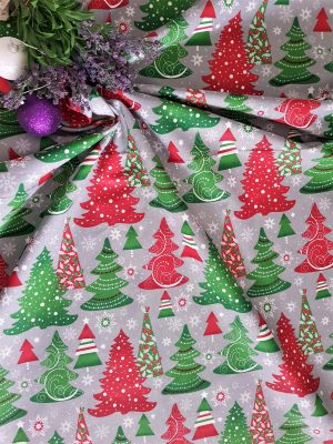 Fata de masa Kotonia Home Winter 15, 100% bumbac, gri cu motive de Craciun - imagine 3