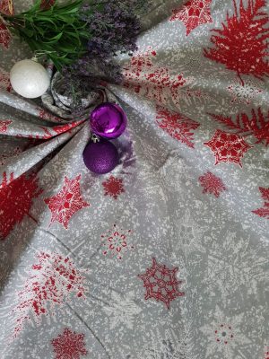 Fata de masa Kotonia Home Winter 30, 100% bumbac, gri cu motive de Craciun - imagine 3