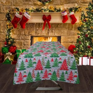 Fata de masa Kotonia Home Winter 15, 100% bumbac, gri cu motive de Craciun - imagine 4