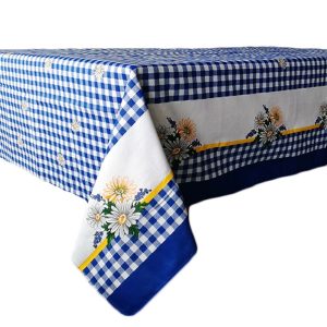 Fata de masa Kotonia Home - Picnic, 100% bumbac, 160x160 cm, creton, albastru cu margarete - imagine 2